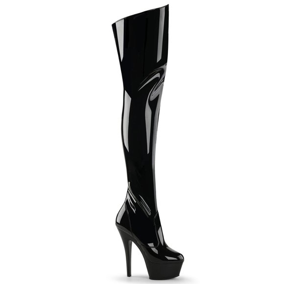 Pleaser Kiss 3010 Black Thigh High Boots - Picture 1 of 5